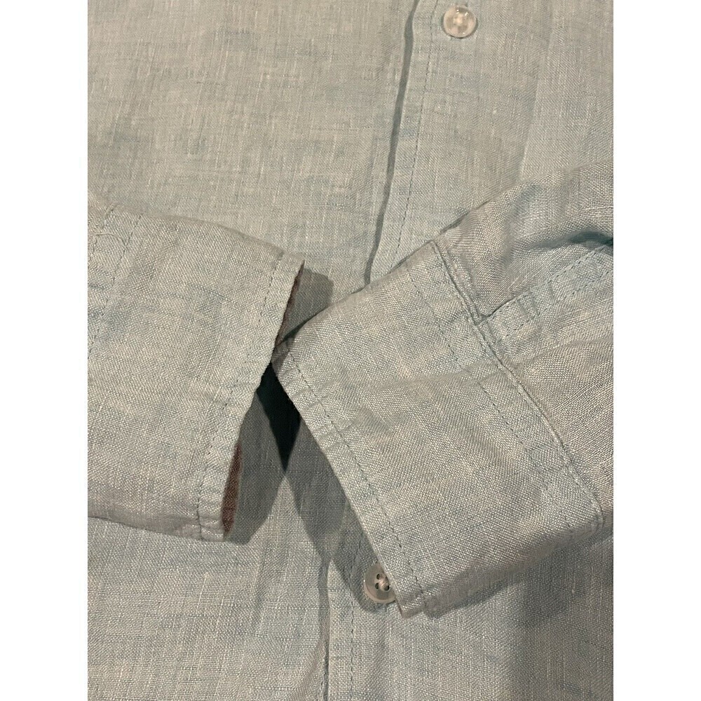 Saks Fifth Avenue Men's Dress Shirt 100% Linen Size Medium Classic Fit Blue - Picture 7 of 9